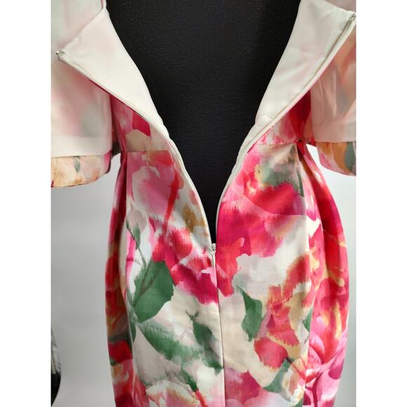 Eliza J. Pink Floral Jacquard Popover Fit&Flare Dress Size 8 Lined Pockets Zip - Picture 9 of 16